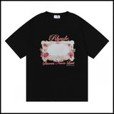 Export wholesale niche american fashion rhu flag floralsprinting double yarn pure cottoncasualloose couple short-sleeved t