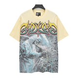 High version gods short sleeve heavy weight washed fog high street rock band skull pure cottonprinting round
