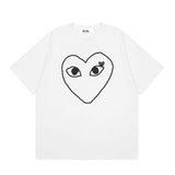 Correct version star kawakubo pla heartembroider short-sleeved pure cotton red heart peach couple t-shirt y