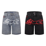 Bbc american high street ice cream flying dog printing short sleeve t-shirt casualshortsloose half lengthjeans summer