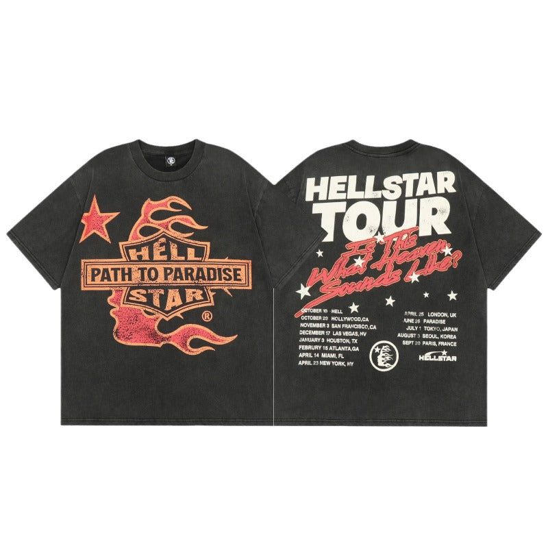 H-star series] fog high street retro women's head washed and distressed couple t-shirt shorts sweatshirt pants