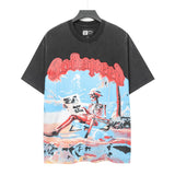 Cross-border wholesale high version gods short-sleeved heavy weight washed fog high street skull pure cotton printed round