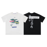 Wholesale off short sleeve ow dissolved arrow gradient starry sky splash ink t-shirt yellow tape warning line love