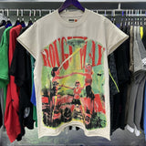 High street style roughplay gorilla print tee - distressed ripped faux layered short sleeve - american retro trend