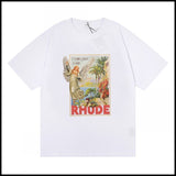 Export wholesale niche american fashion rhu flag floralsprinting double yarn pure cottoncasualloose couple short-sleeved t