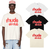 Rhude T Shirts Ski Club Letter Print Versatile Casual Short Sleeve Men and Women