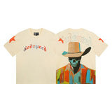 Cross-border gs american high street washed retro skull racing machine girl printing short-sleeved fashion