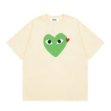 Correct version star kawakubo pla heartembroider short-sleeved pure cotton red heart peach couple t-shirt y