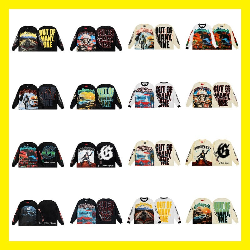 Cross-border wholesale american trend skull metal rock band robot bottom shirt pure cotton looselong sleevest