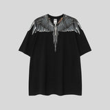 mb short-sleeved python lion head colorful feather wings t-shirt european and american loose couple