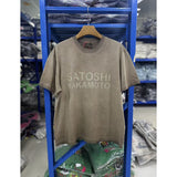 Satoshi summer american retroletterprinting washed and distressed spray dirty crackle loose short-sleeved t-shirt