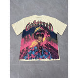 Cross-border wholesale high version gods short-sleeved heavy weight washed fog high street skull pure cotton printed round