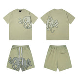 Synaworld american streetwear hip-hop foam print short sleeve sports five-point shorts casual t-shirt set dr