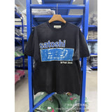 Satoshi summer american retroletterprinting washed and distressed spray dirty crackle loose short-sleeved t-shirt