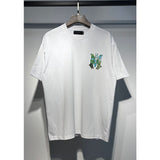 [gram] am flow paint graffiti letter starry sky classic logo print short sleeve couple t-shirt