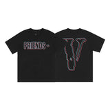 Cross-border supply large v letter lne cherry blossom short half-sleeve sketch embroidery lip print graffiti print short