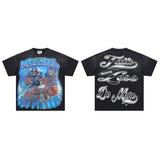 Majestik american street style retroprinting distressed loose hot diamond high street style tops short-sleeved t-shirt