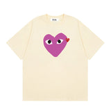 Correct version star kawakubo pla heartembroider short-sleeved pure cotton red heart peach couple t-shirt y