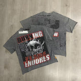 First row american trend high quality washed retro hot diamond casual short-sleeved t-shirt