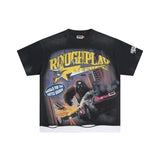 Wholesale american retro rugged play gorilla print t-shirt - distressed, ripped, faux two-piece short sleeve