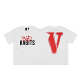 Cross-border supply large v letter lne cherry blossom short half-sleeve sketch embroidery lip print graffiti print short