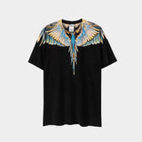 Cross-border wholesale european and american mb short-sleeved gradient colorful wings t-shirt couple black and white feather half