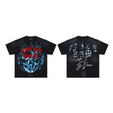 First row wake up and be fierce flame tee hot diamond washed and distressed short