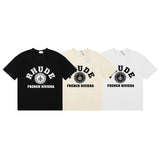 Rhude T Shirts French Cote d'Azur Printed Cotton Casual Short Sleeves Men and Women