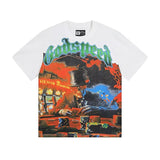 Cross-border foreign trade high version gods short-sleeved heavy weight washed fog high street skull pure cotton printed round