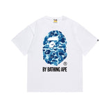 Early spring/summer camo ape head collaboration - little monkey logo print short sleeve couple's trendy tee