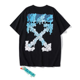 Wholesale off short sleeve ow dissolved arrow gradient starry sky splash ink t-shirt yellow tape warning line love