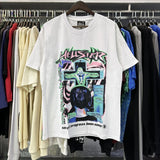 Hs-f summer collection: fog high street washed & distressed heavyweight crew neck graphic tee - couple's style