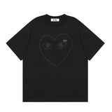 Correct version star kawakubo pla heartembroider short-sleeved pure cotton red heart peach couple t-shirt y