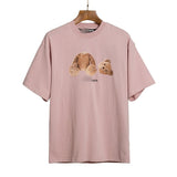 Cross-border wholesale pa severed bear short-sleeved pink bear t-shirt high collar os loose palm tree