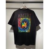 [gram] am peace dove flowing paint graffiti letter starry sky classic logo printing short sleeve couple t-shirt