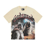 Cross-border gs american high street washed retro skull racing machine girl printing short-sleeved fashion