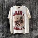 Wholesale american streetwear saint short-sleeve t-shirt vanity washed vintage letter print sweatshirt hoodie