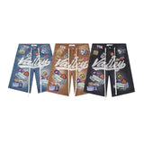 American retro valeforever washed distressed hotfix rhinestone ripped denim shorts - high street style