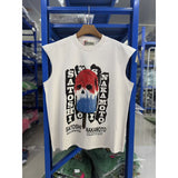 Satoshi summer american retroletterprinting washed and distressed spray dirty crackle loose short-sleeved t-shirt