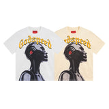European and american high street gd rock heavy industry washed distressed skull letter speed short sleeve