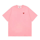 Correct version star kawakubo pla heartembroider short-sleeved pure cotton red heart peach couple t-shirt y