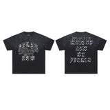 First row wake up and be fierce flame tee hot diamond washed and distressed short