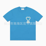 Am short-sleeve macaron color heart embroidery pure cotton loose summer fashion t-shirt crew neck top