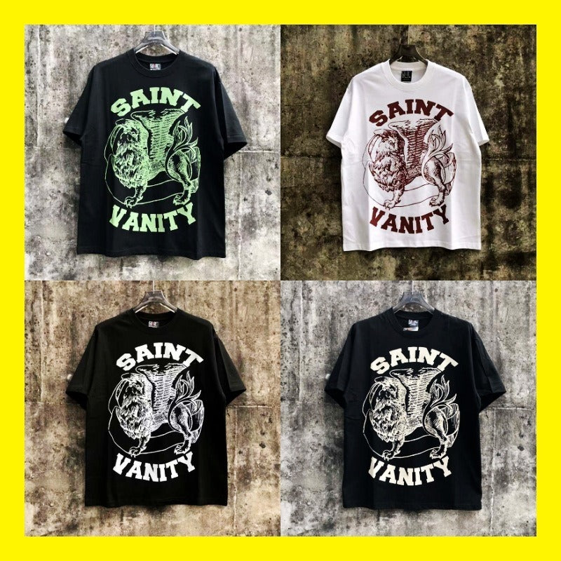 Wholesale american streetwear saint short-sleeve t-shirt vanity washed vintage letter print sweatshirt hoodie