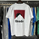 Rhude T Shirts Red Sunset Print Cotton Casual Short Sleeve Men and Women