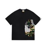 Wholesale japanese style side plaid camo ape head short sleeve color block trendy t-shirt for summer
