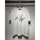 [gram] am peace dove flowing paint graffiti letter starry sky classic logo printing short sleeve couple t-shirt