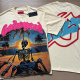 European and american high street gd rock heavy industry washed distressed skull letter speed short sleeve
