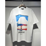 Wholesale american streetwear purple flow paint letter graffiti logo high-quality short-sleeve t-shirt for men and couples