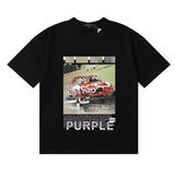 Wholesale high street purple br@nd american style short sleeve loose retro casual t-shirt couple trendy tee